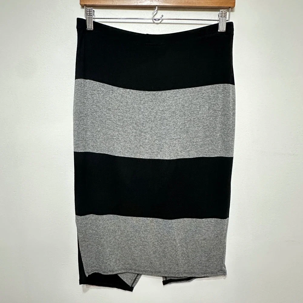 Red Haute Striped Faux Wrap Skirt Womens Large Jersey Knit Asymmetric Chic - Picture 5 of 6